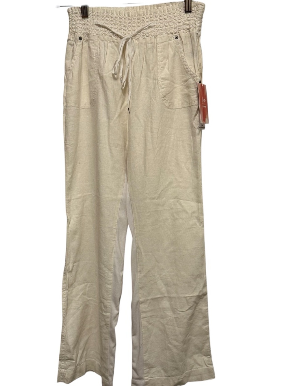 NWT CiSono Creamy White Linen Blend Smocked Waist Wide Leg Pants XL